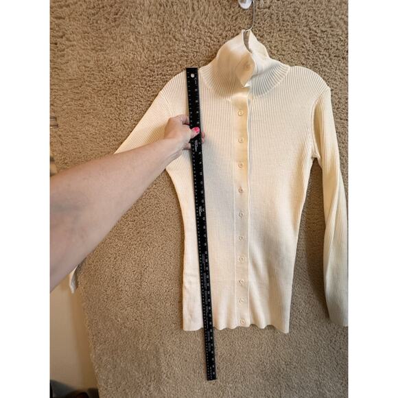 Thakoon‎ Merino Wool Ivory Button Up Turtleneck Cardigan Sz S Minimalist Preppy - Picture 13 of 16